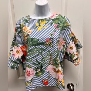 Bleuh ciel Floral Striped Women's Top small